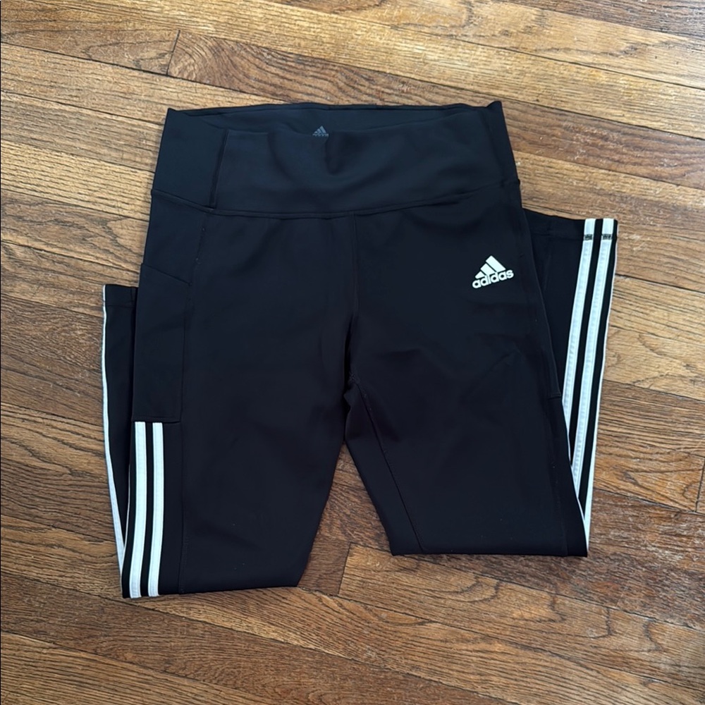 Adidas Women’s Black Leggings with White Stripes